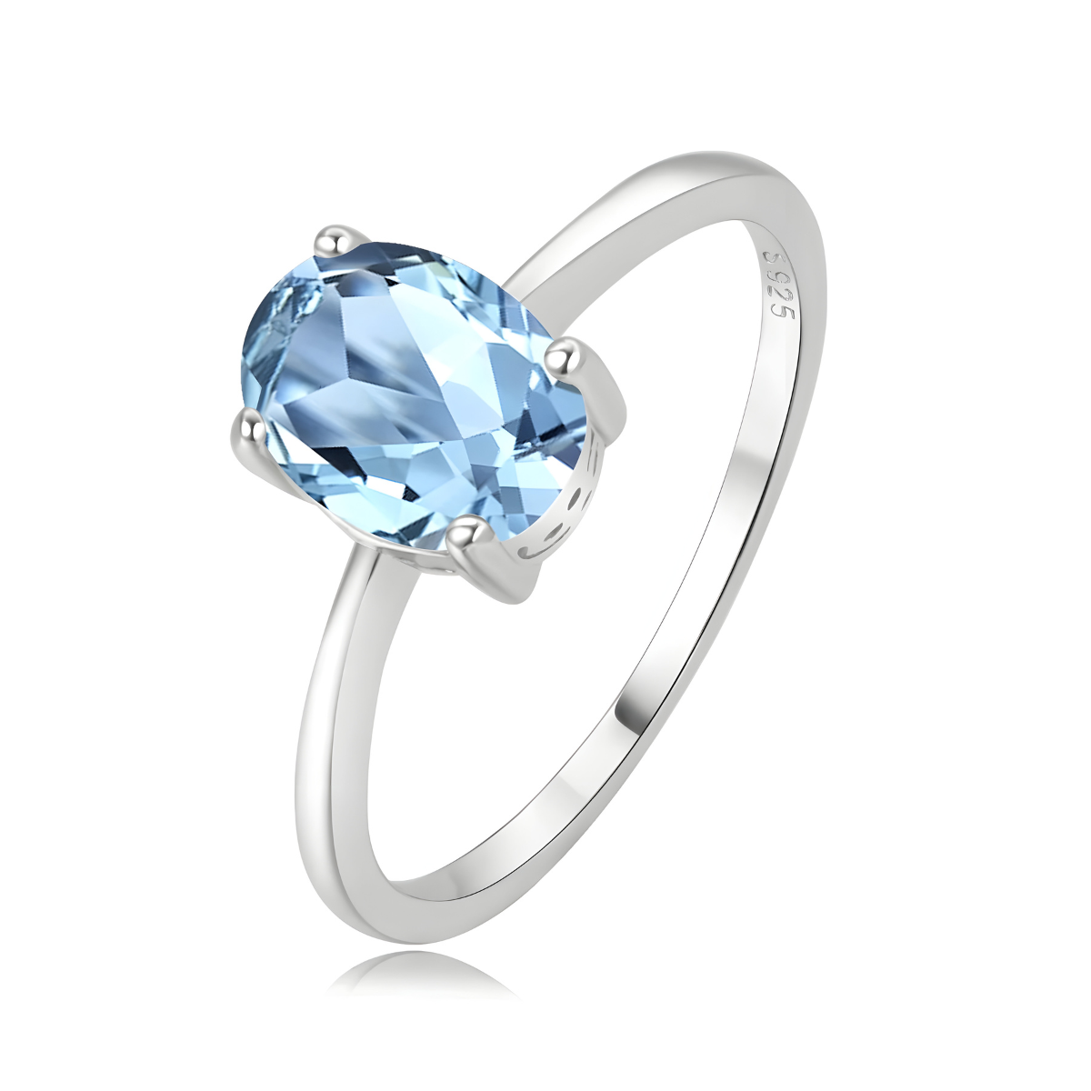 bague aigue marine argent avec pierre ovale bleue facettée sur monture fine