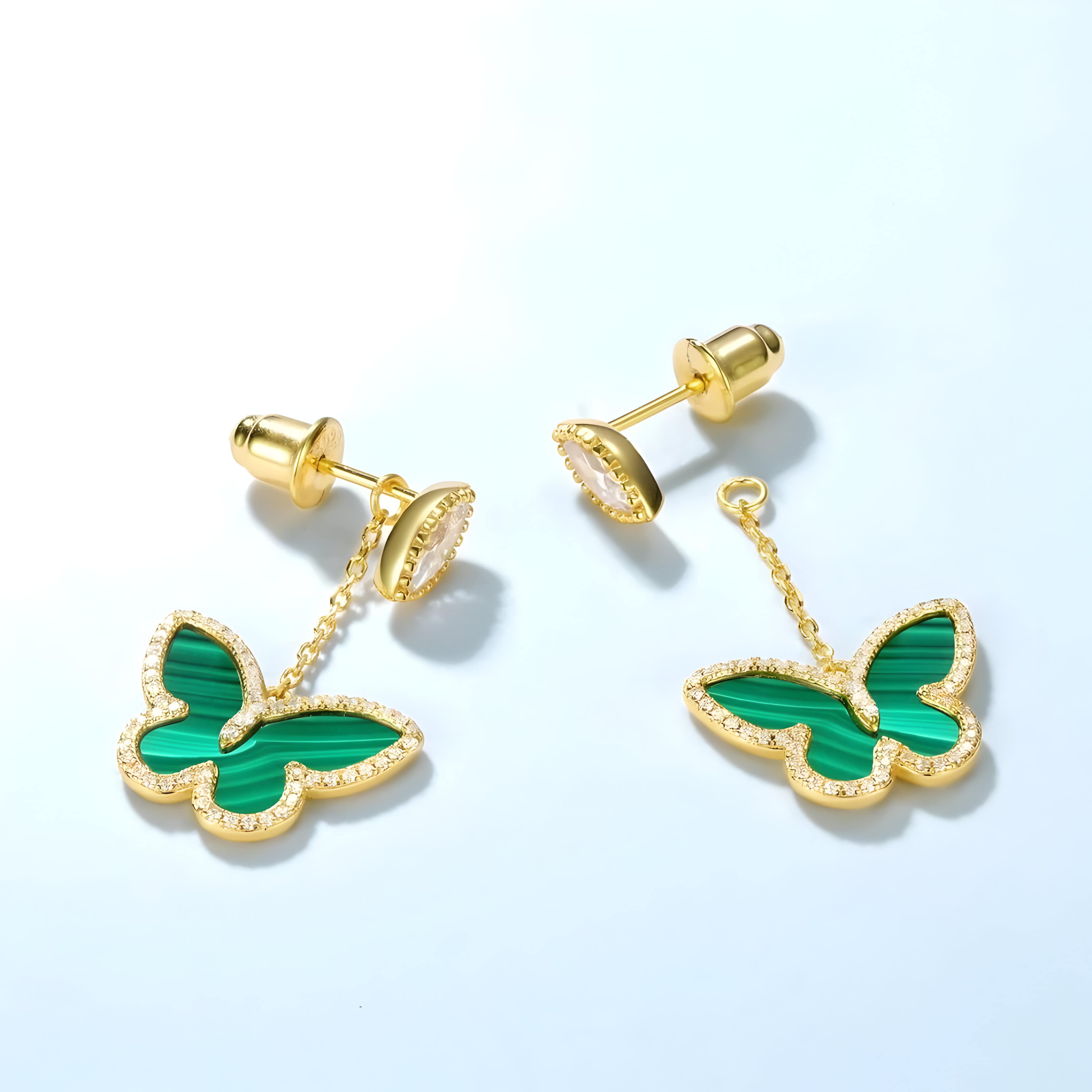 boucles d'oreilles en malachite papillon en or
