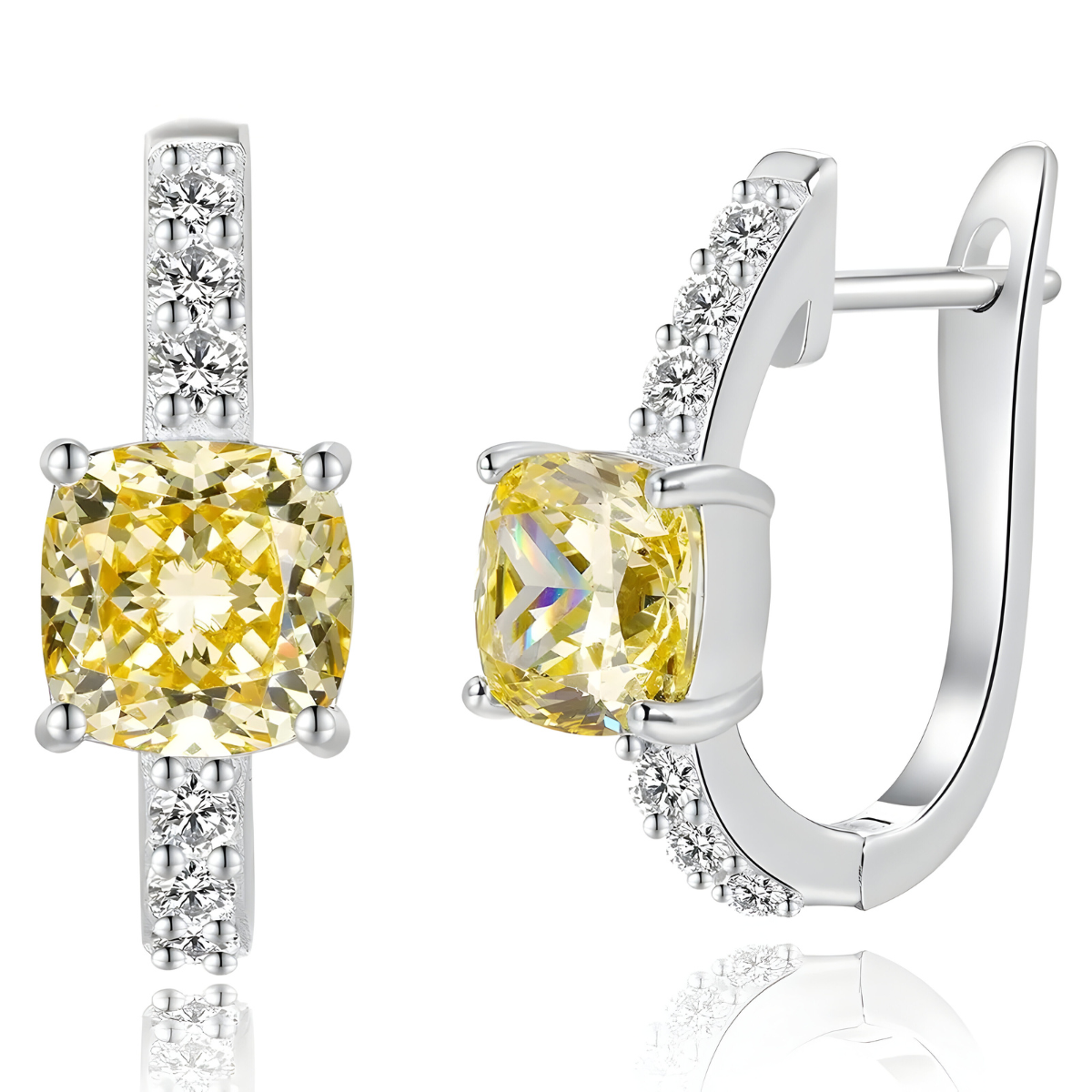 Boucles d’oreilles en argent avec citrines coussin et oxydes blancs, éclat raffiné et éclairs dorés lumineux