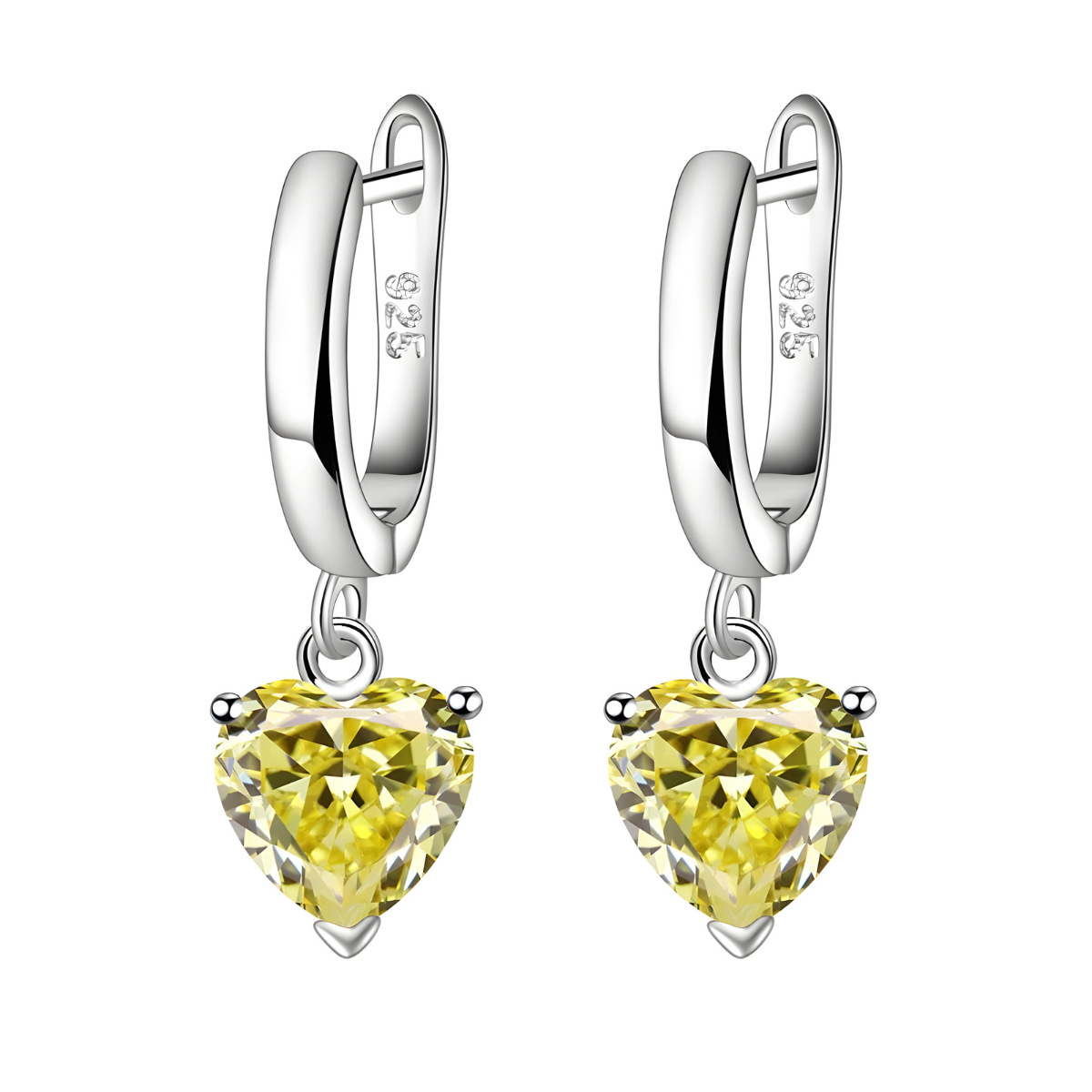 Boucles d’oreilles créoles en argent 925 avec citrines taille cœur, éclat solaire et douceur romantique