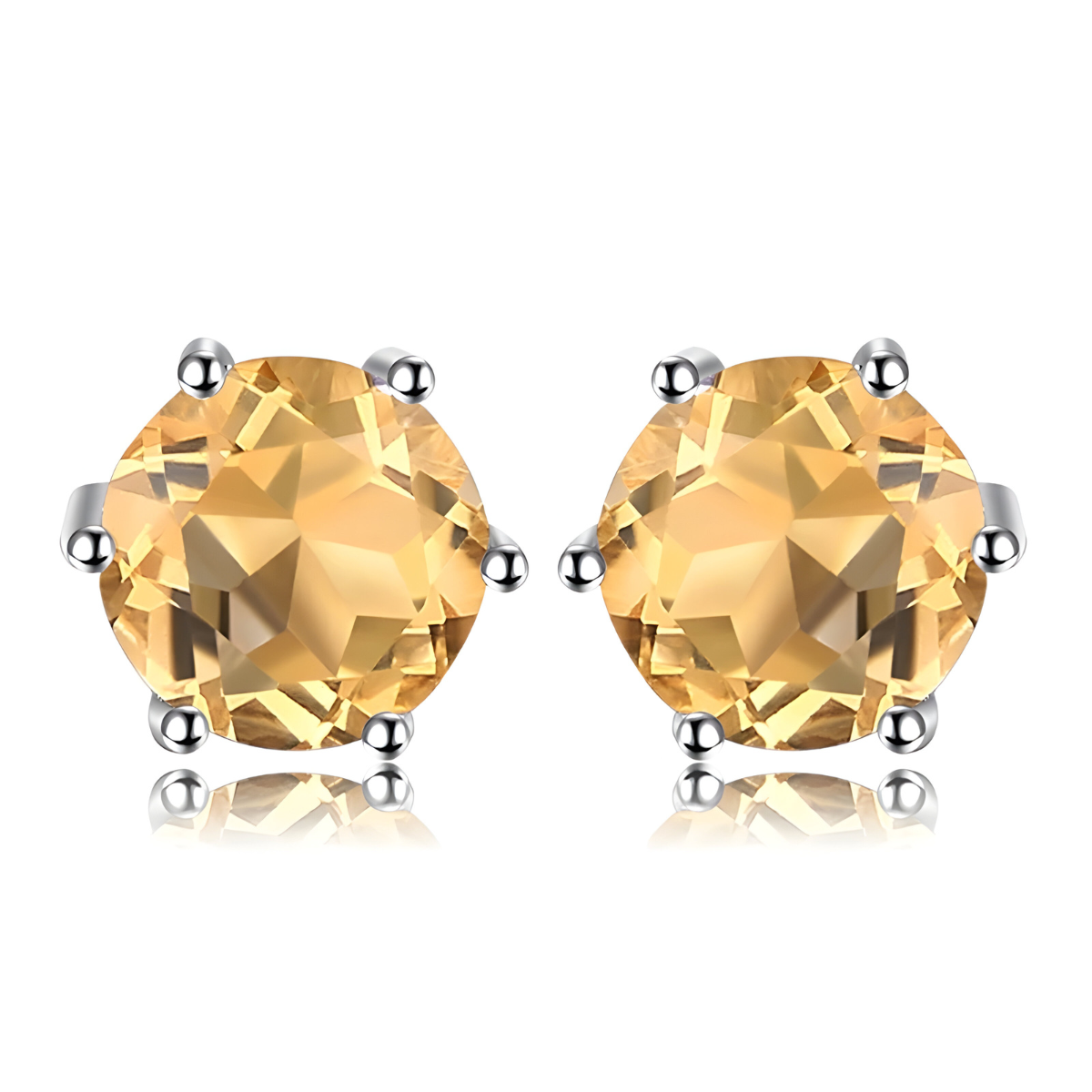 Paire de boucles d’oreilles citrine rondes en pierre facettée montée sur griffes avec métal argenté
