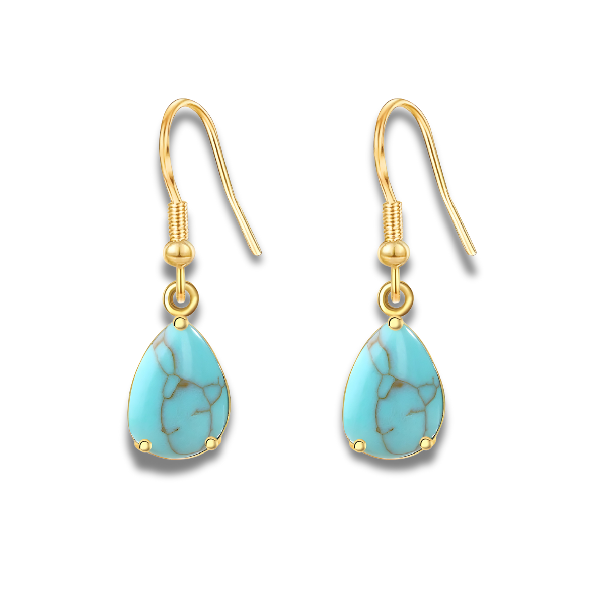 Boucles d’oreilles Turquoise pendentantes en argent 925, perles naturelles turquoise bleu ciel en forme de goutte serties sur monture ajourée style vintage