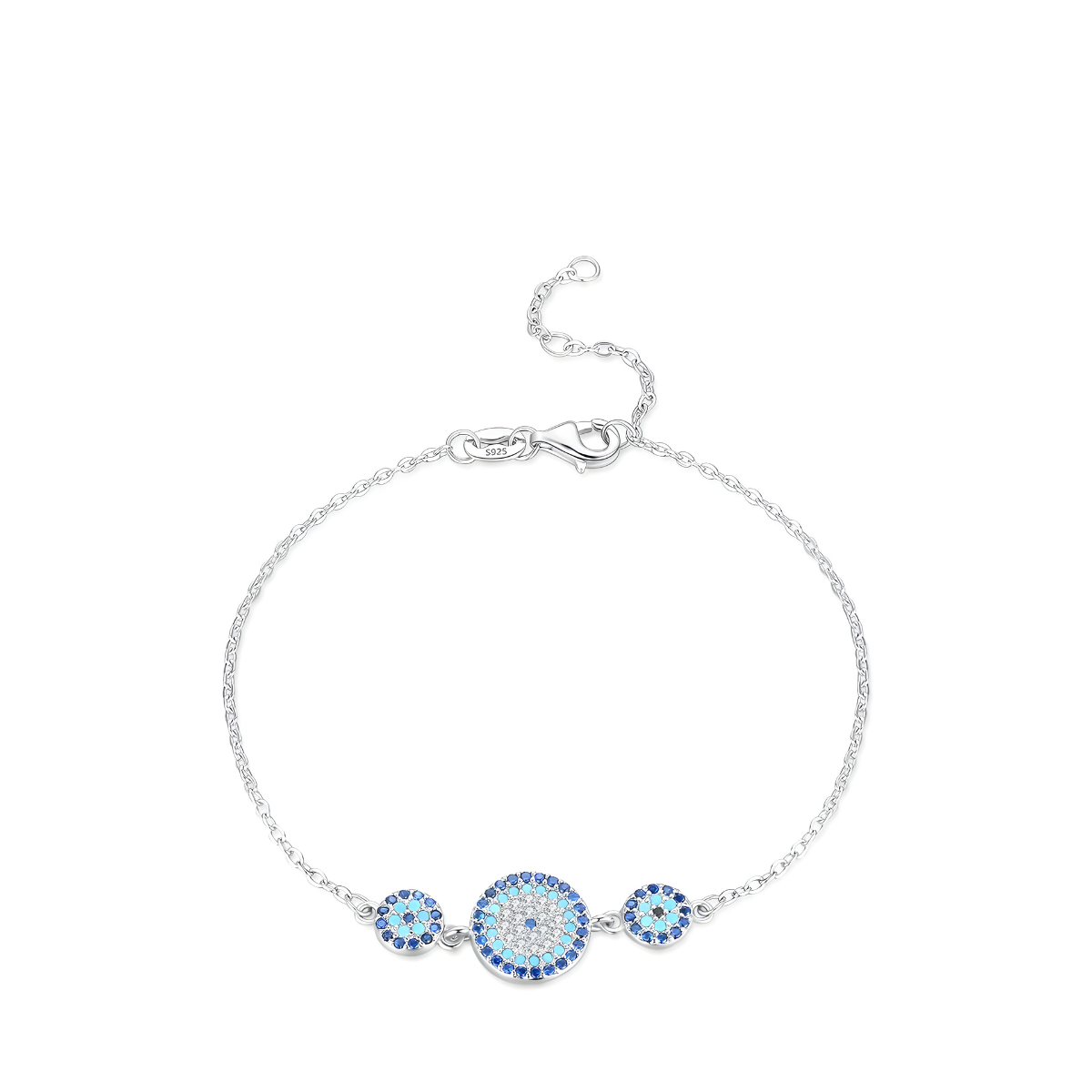 bracelet aigue marine en argent 925 avec cercles sertis de pierres bleues