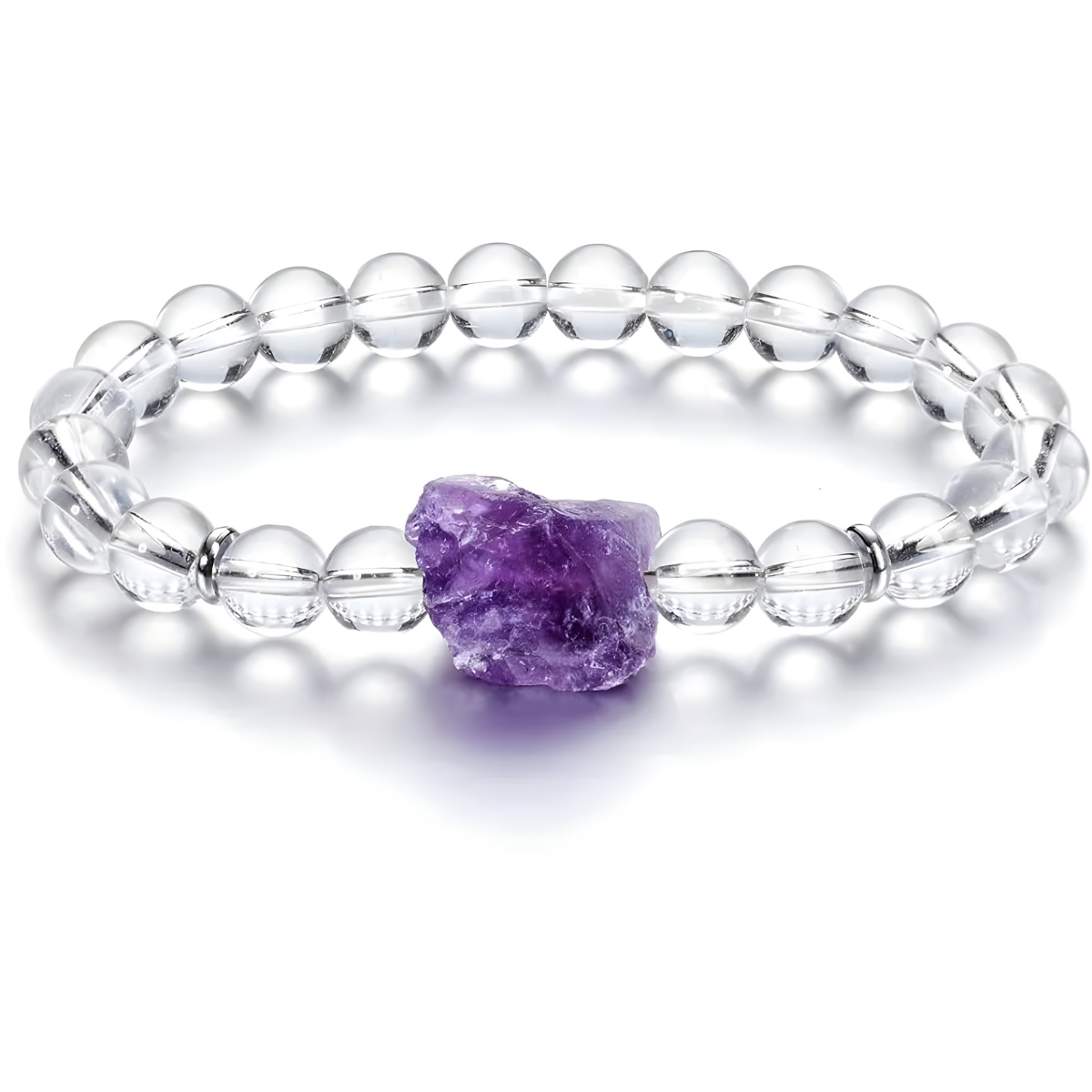 bracelet améthyste et cristal de roche avec pierre brute violette centrale