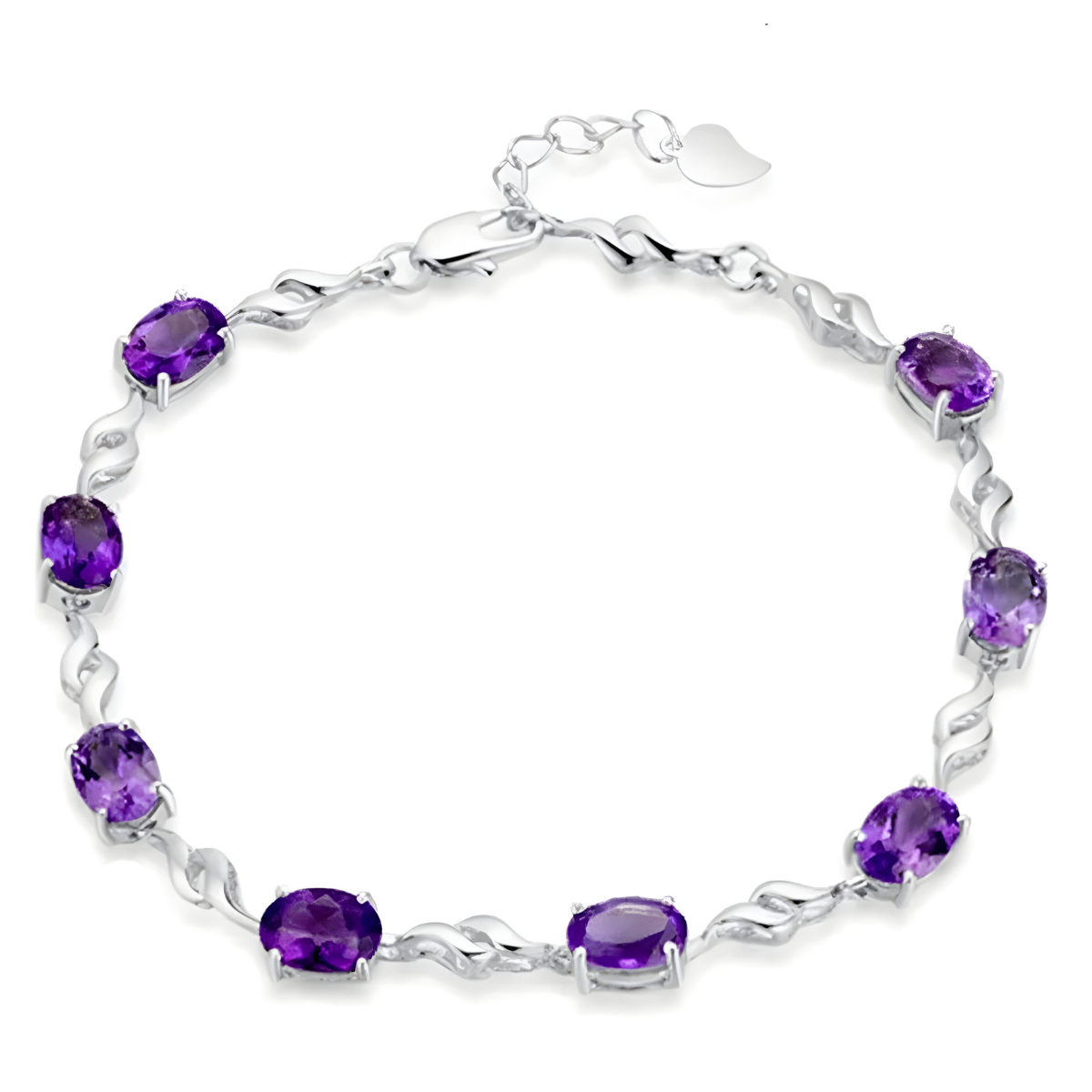 bracelet améthyste avec pierres ovales violettes et monture argentée torsadée