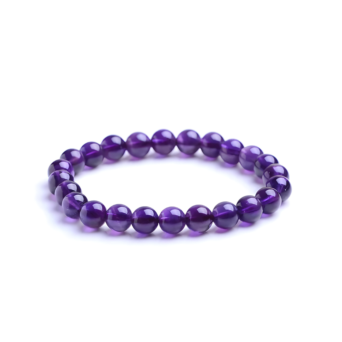 bracelet améthyste mala avec perles rondes violettes uniformes en pierre naturelle