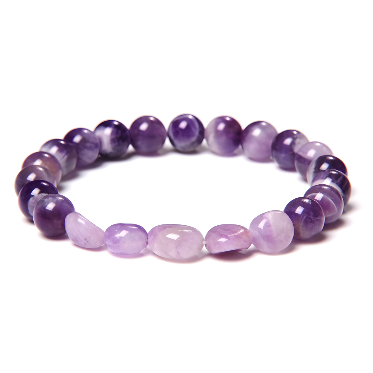 bracelet améthyste avec perles polies de formes variées en pierre naturelle violette