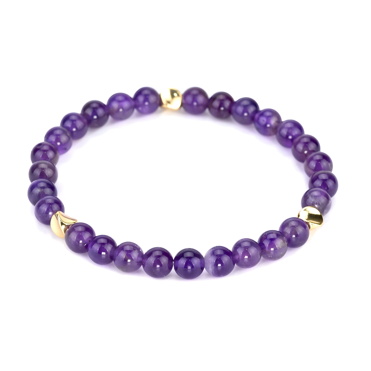 bracelet améthyste véritable avec perles rondes violettes et inserts dorés