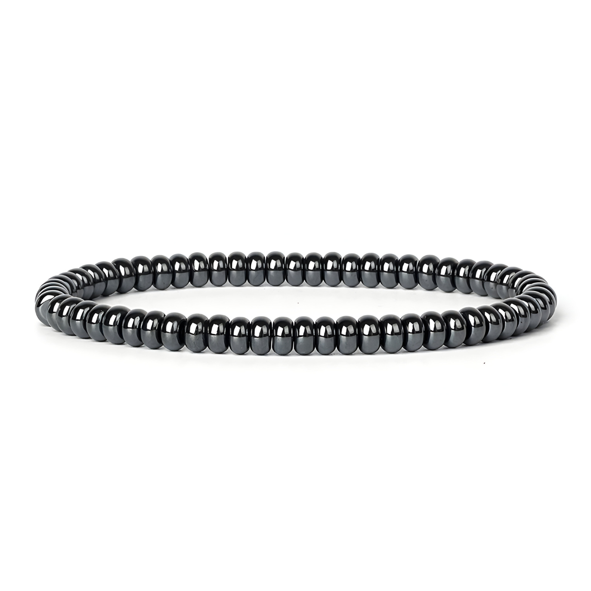 bracelet hématite avec perles rondes régulières en finition brillante noir acier