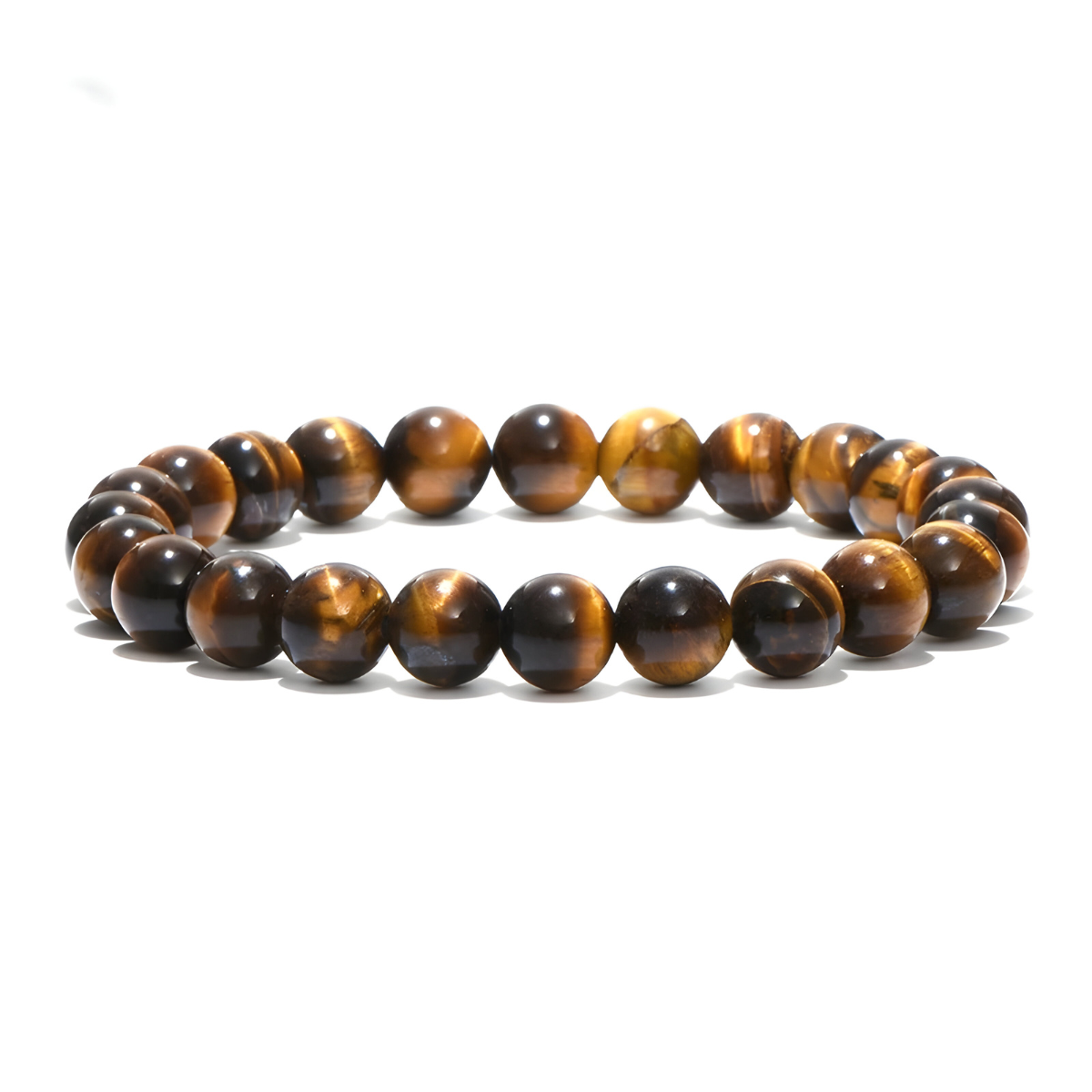 Bracelet œil de tigre homme perles rondes 8 mm finition mate sur élastique