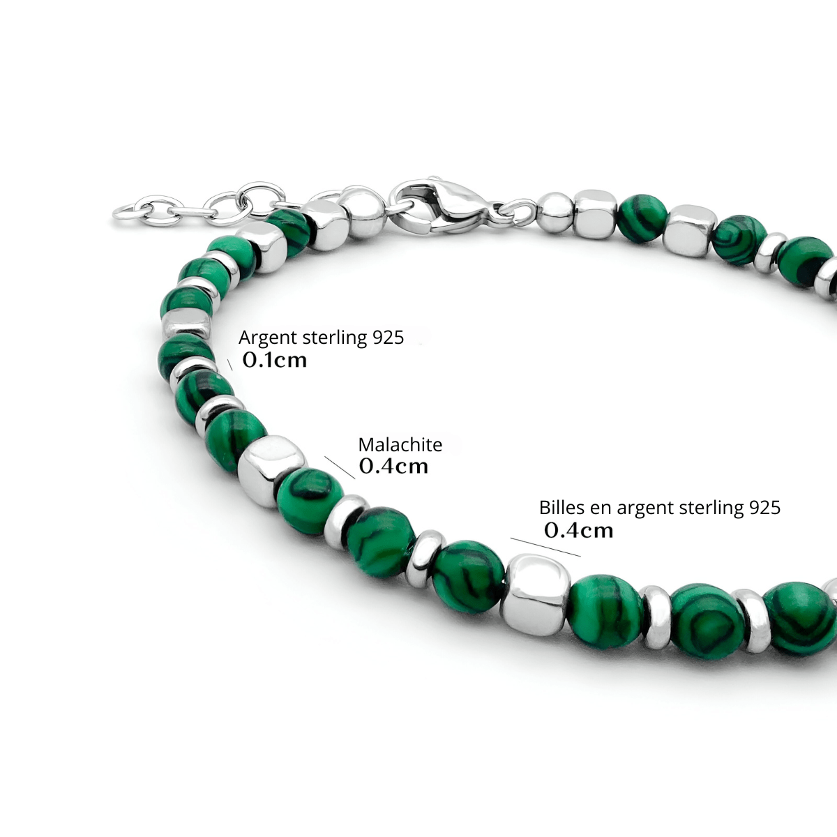 Bracelet Malachite Argent - Ombre des Bois