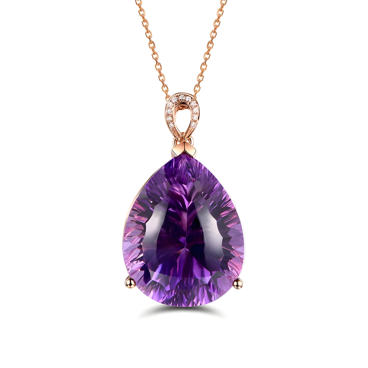 Collier Améthyste Or pendentif en pierre naturelle améthyste violet taillé en goutte facettée, serti quatre griffes sur monture plaqué or, chaîne fine