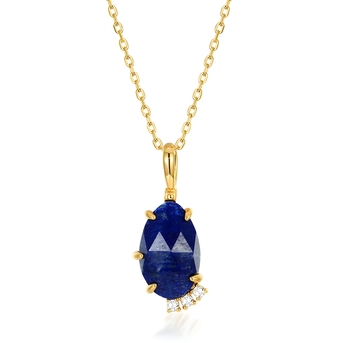 Collier Lapis Lazuli Véritable, pendentif ovale bleu serti de griffes dorées et orné d’une rangée de cristaux brillants, suspendu à une chaîne dorée
