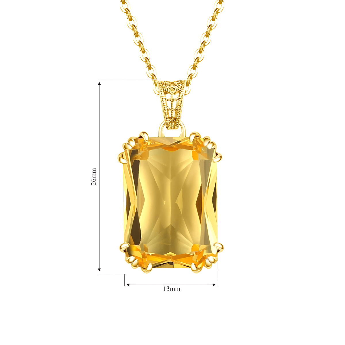 Collier citrine avec pendentif rectangulaire doré de 26 mm sur 13 mm monté sur chaîne dorée