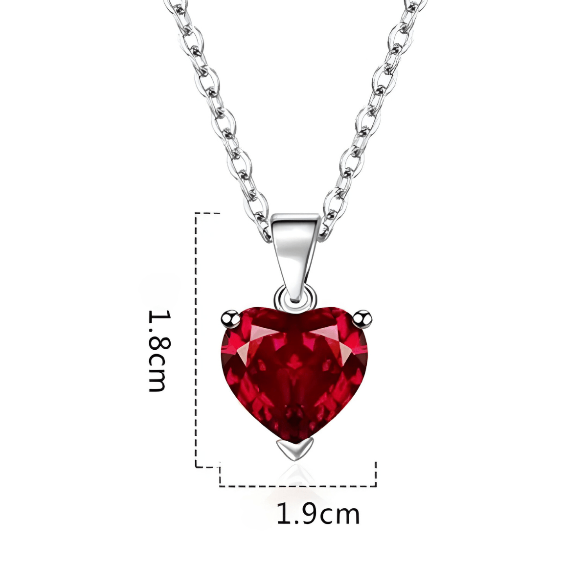 Collier grenat avec pendentif cœur rouge monté sur argent et chaîne torsadée