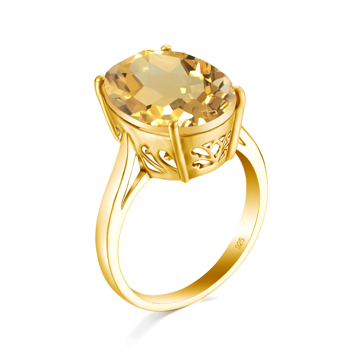 bague citrine or avec pierre ovale facettée et monture ajourée 925