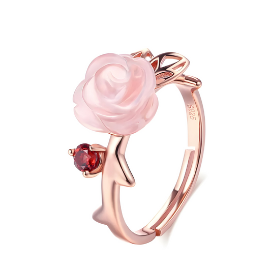 Bague Quartz Rose Or - Fleur Opaline