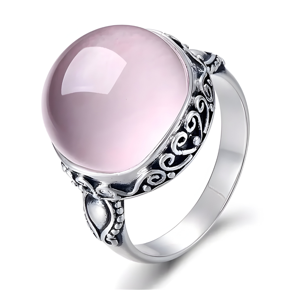 Bague Quartz Rose Argent - Éclat Cristallin