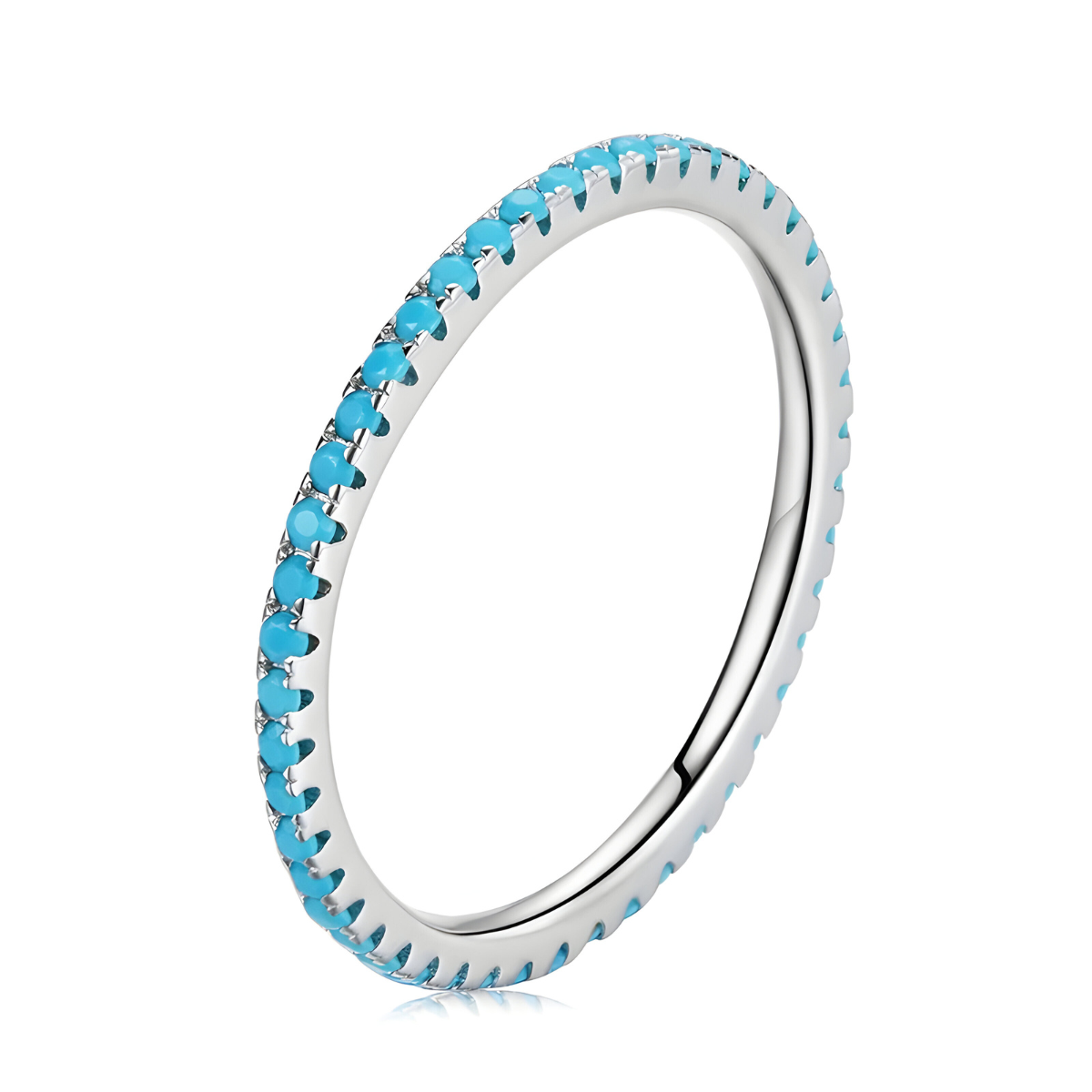 Bague turquoise argent sertie de petites pierres rondes en demi-jonc