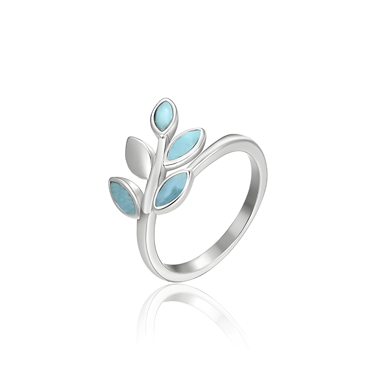 bague aigue marine argent en forme de branche avec plusieurs pierres bleues marquise serties sur un anneau fin
