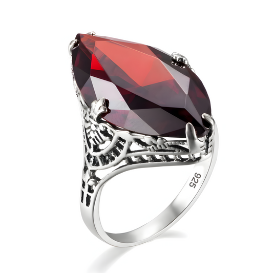 bague grenat marquise en argent 925 avec sertissage vintage