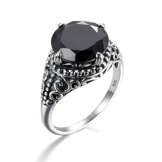 Bague obsidienne noire en argent sterling 925 sertie d'une pierre en obsidienne noire