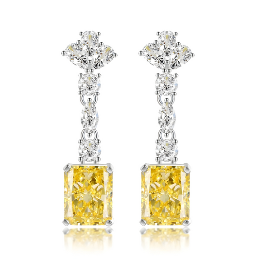 Boucles d’oreilles pendantes en argent avec citrines rectangulaires et oxydes scintillants, éclat luxueux et rayonnement solaire
