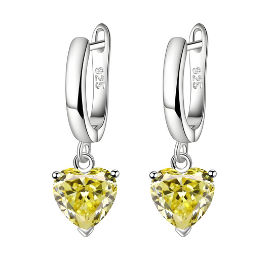 Boucles d’oreilles créoles en argent 925 avec citrines taille cœur, éclat solaire et douceur romantique