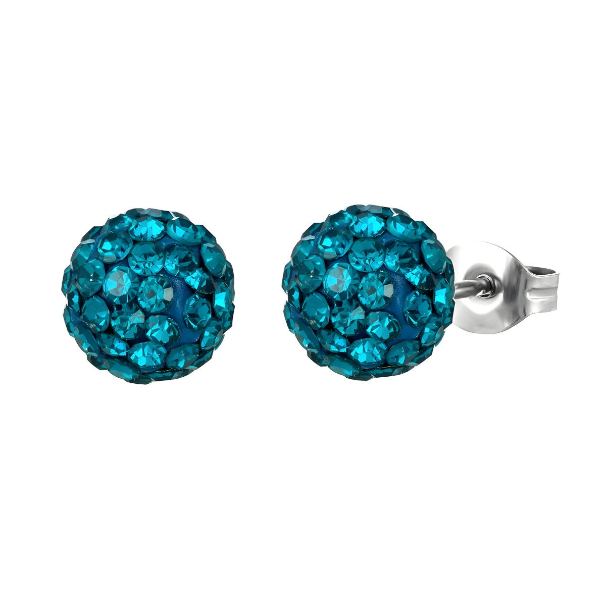 Boucles d’oreilles Tourmaline clous d’oreille sphériques recouverts de cristaux bleus étincelants sur monture argent 925