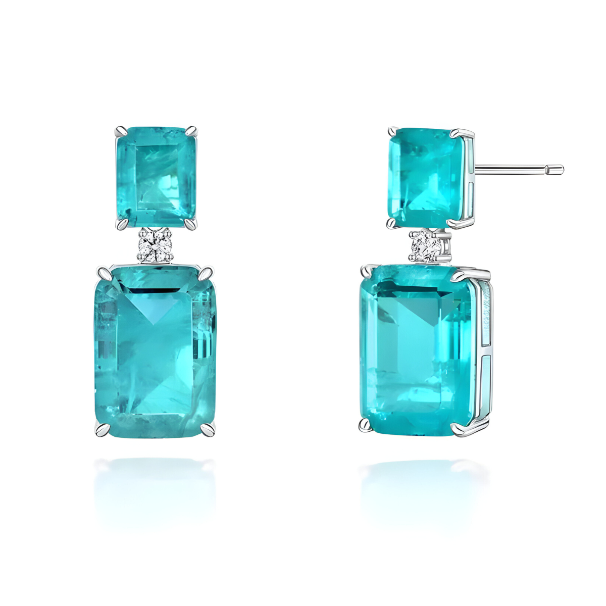 Boucles d’oreilles Tourmaline pendantes en argent 925 avec pierre naturelle tourmaline bleu‑vert facettée en forme de goutte sertie sur monture