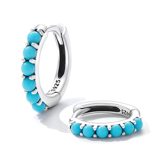 Boucles d’oreilles Turquoise clous d’oreille pierre naturelle ronde bleu turquoise sertie sur tige en argent 925 avec fermoir papillon