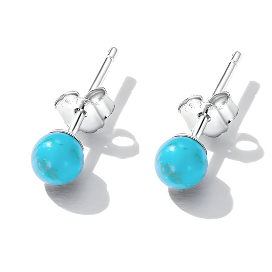 Boucles d’oreilles Turquoise clous d’oreille en pierre naturelle ronde bleu turquoise facettée sertie sur tige en métal argenté avec fermoir papillon