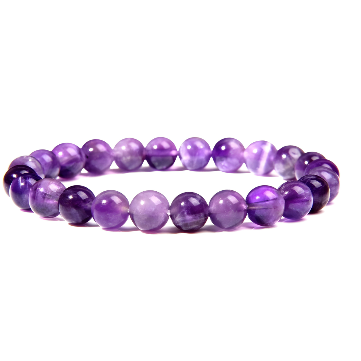 bracelet améthyste en perles rondes naturelles violettes aux nuances lavande