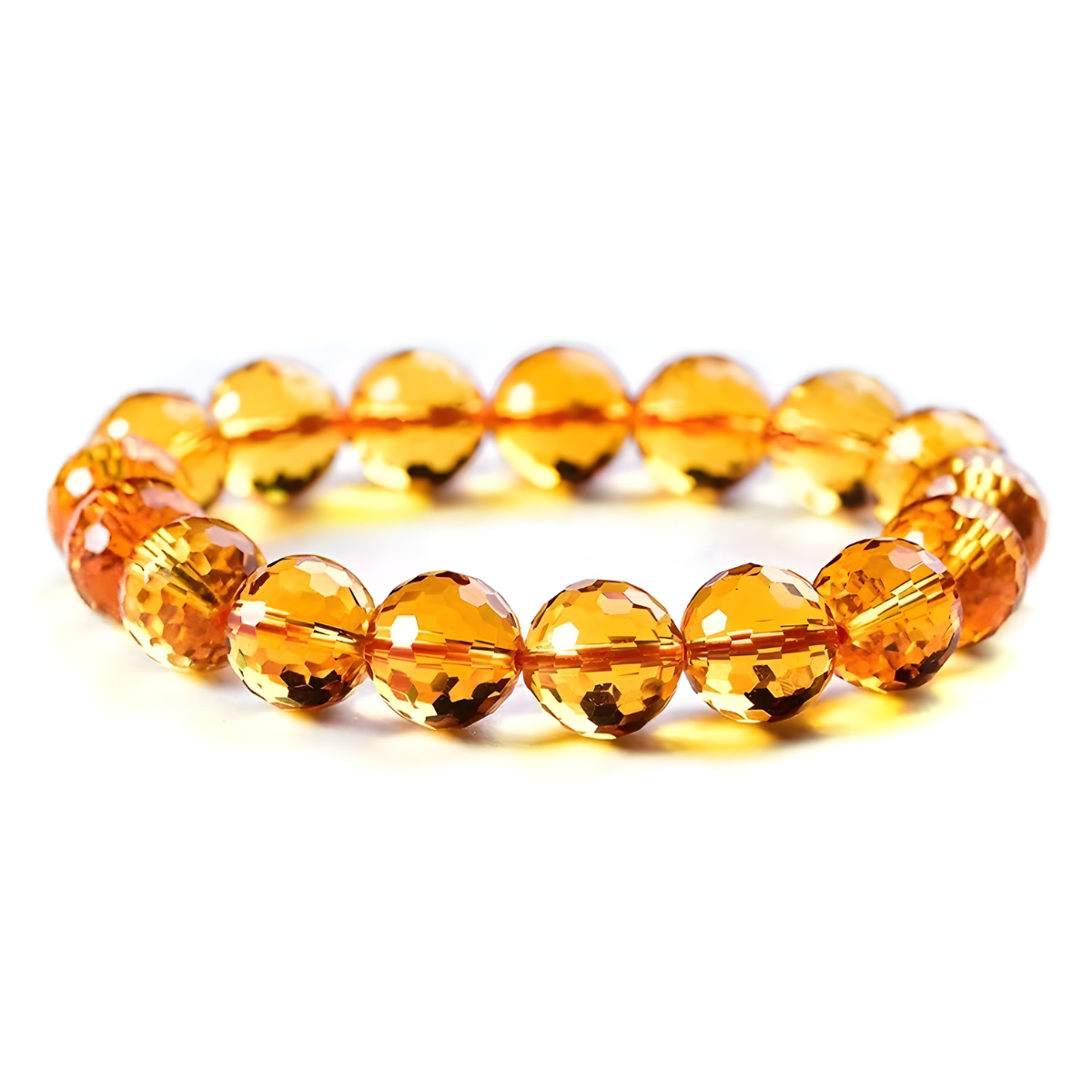bracelet citrine avec perles facettées rondes jaune orangé en pierre naturelle