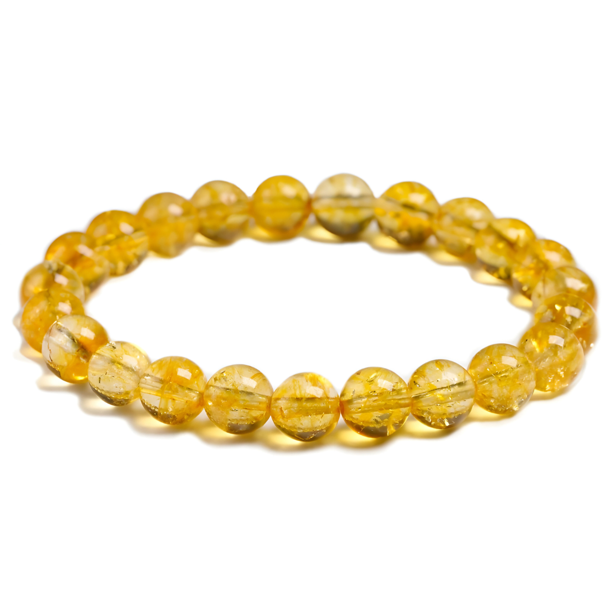 bracelet citrine avec perles rondes translucides jaune doré en pierre naturelle