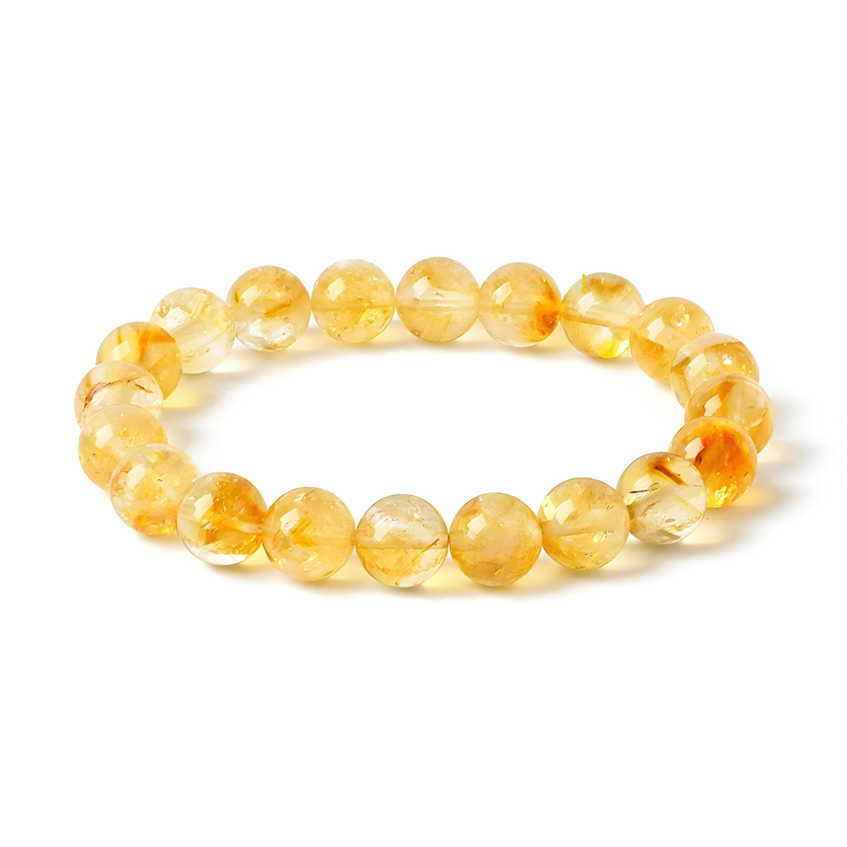 bracelet citrine avec perles rondes translucides jaune doré en pierre naturelle