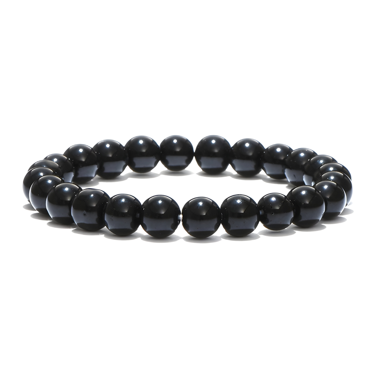 bracelet obsidienne perles rondes noires brillantes en pierre naturelle