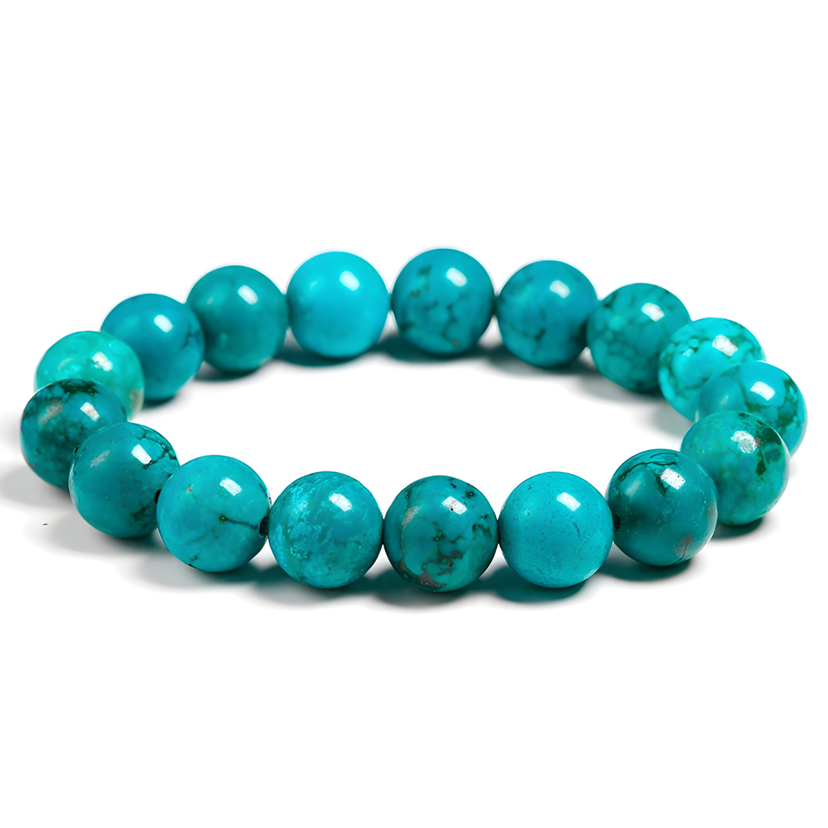 bracelet turquoise composé de perles rondes bleu profond avec nuances marbrées et finitions polies formant un cercle régulier