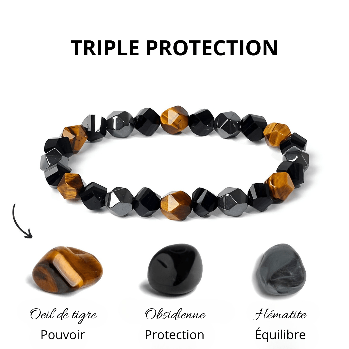 Bracelet Oeil de Tigre et Onyx Noir - Vibration Féline