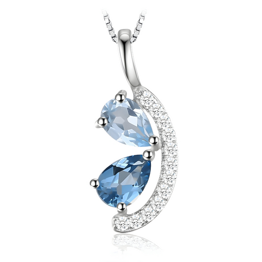 Collier Aigue Marine Bleu pendentif argent en pierres aigue‑marine goutte facettées bleu clair et bleu foncé, serti de zircons, suspendu à chaîne fine