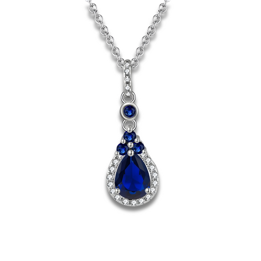 Collier Lapis Lazuli Argent pendentif goutte en pierre bleu profond serti de cristaux, monture et chaîne fines en argent poli, style épuré