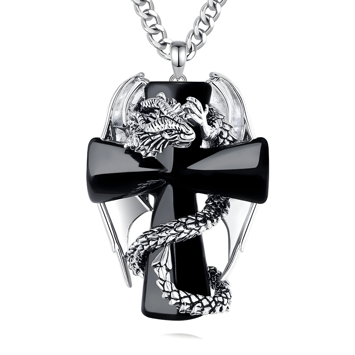 Collier Obsidienne - Croix Draconique