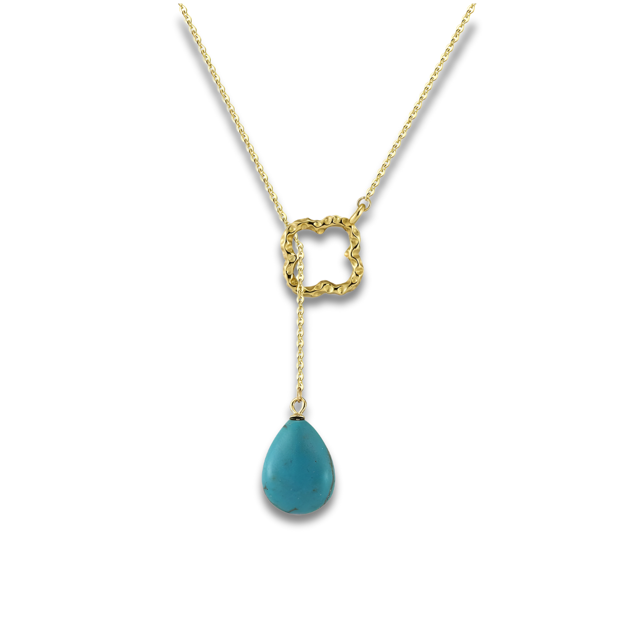 Un Collier Turquoise Fin en or, agrémenté d’un maillon carré torsadé et d’un pendentif goutte turquoise