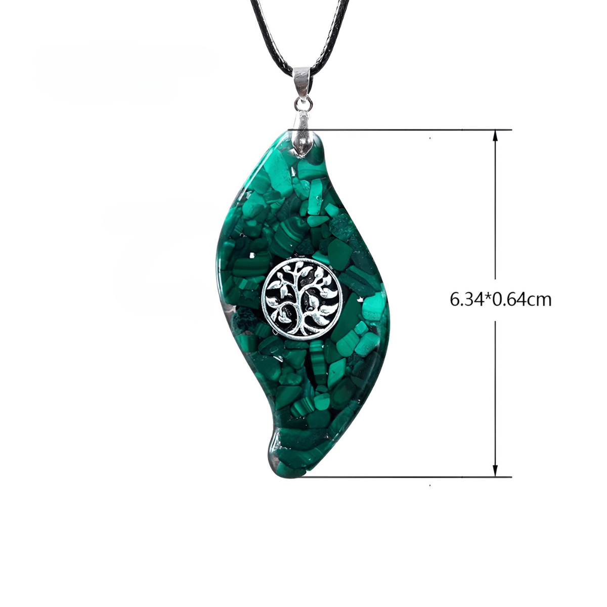 Collier malachite avec pendentif ondulé en pierres naturelles vertes et arbre de vie argenté