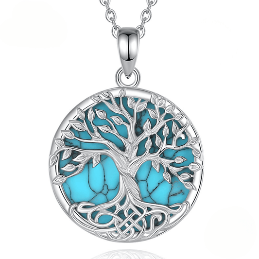 Collier arbre de vie en turquoise et argent sterling 925, bijou raffiné alliant élégance, symbolisme et énergie positive pour femme.