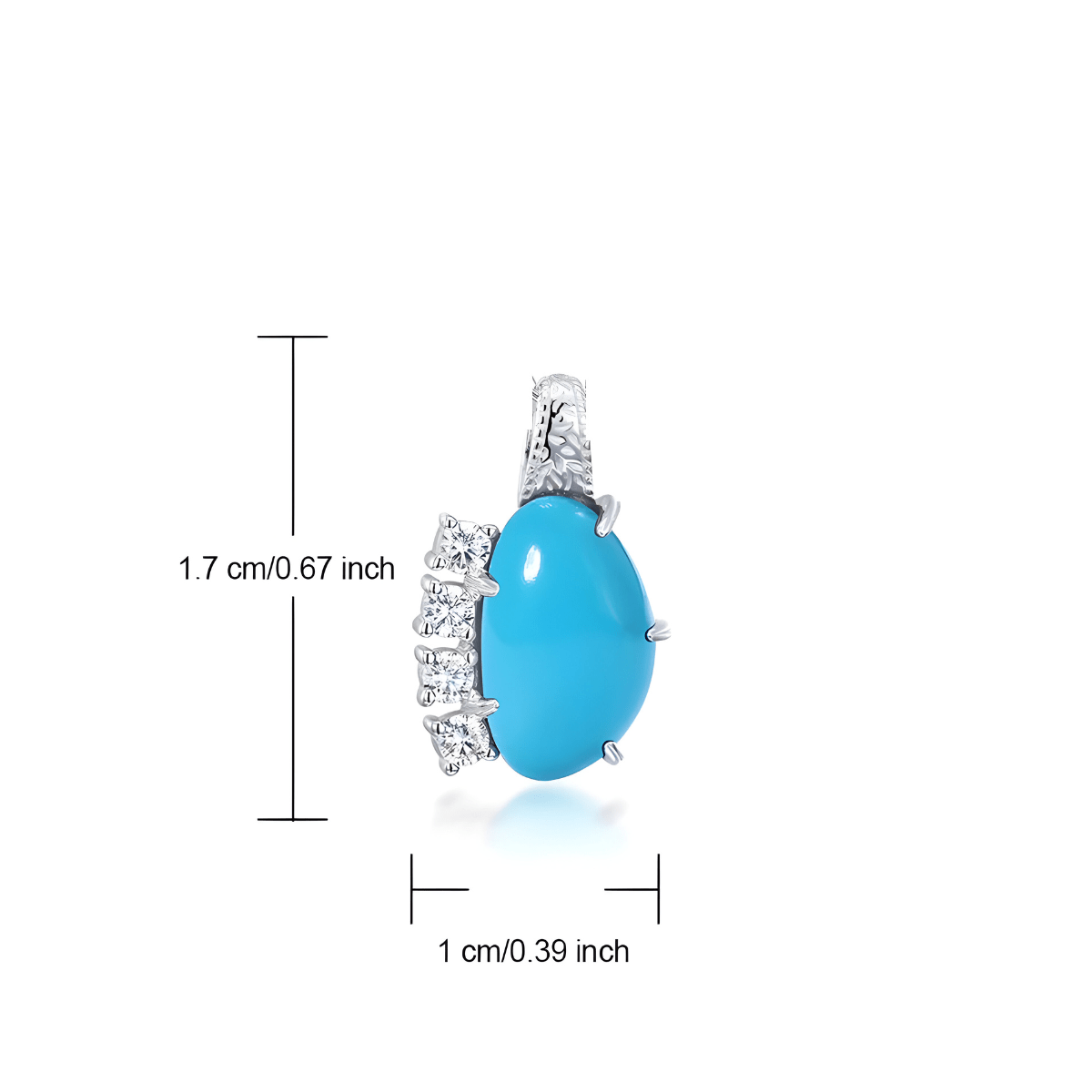 Pendentif turquoise véritable ovale 1,7 cm avec sertissage argenté et zircons blancs